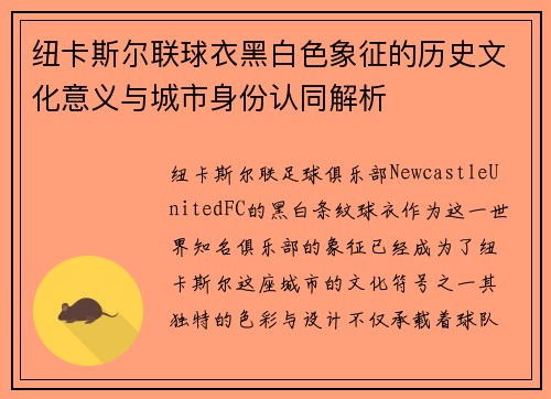 纽卡斯尔联球衣黑白色象征的历史文化意义与城市身份认同解析